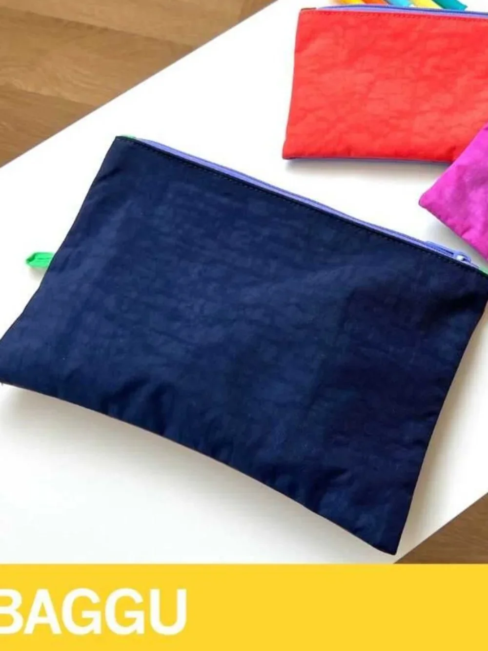 NWOT Baggu Flat Pouch Large - Night Lights (Navy & Brown)